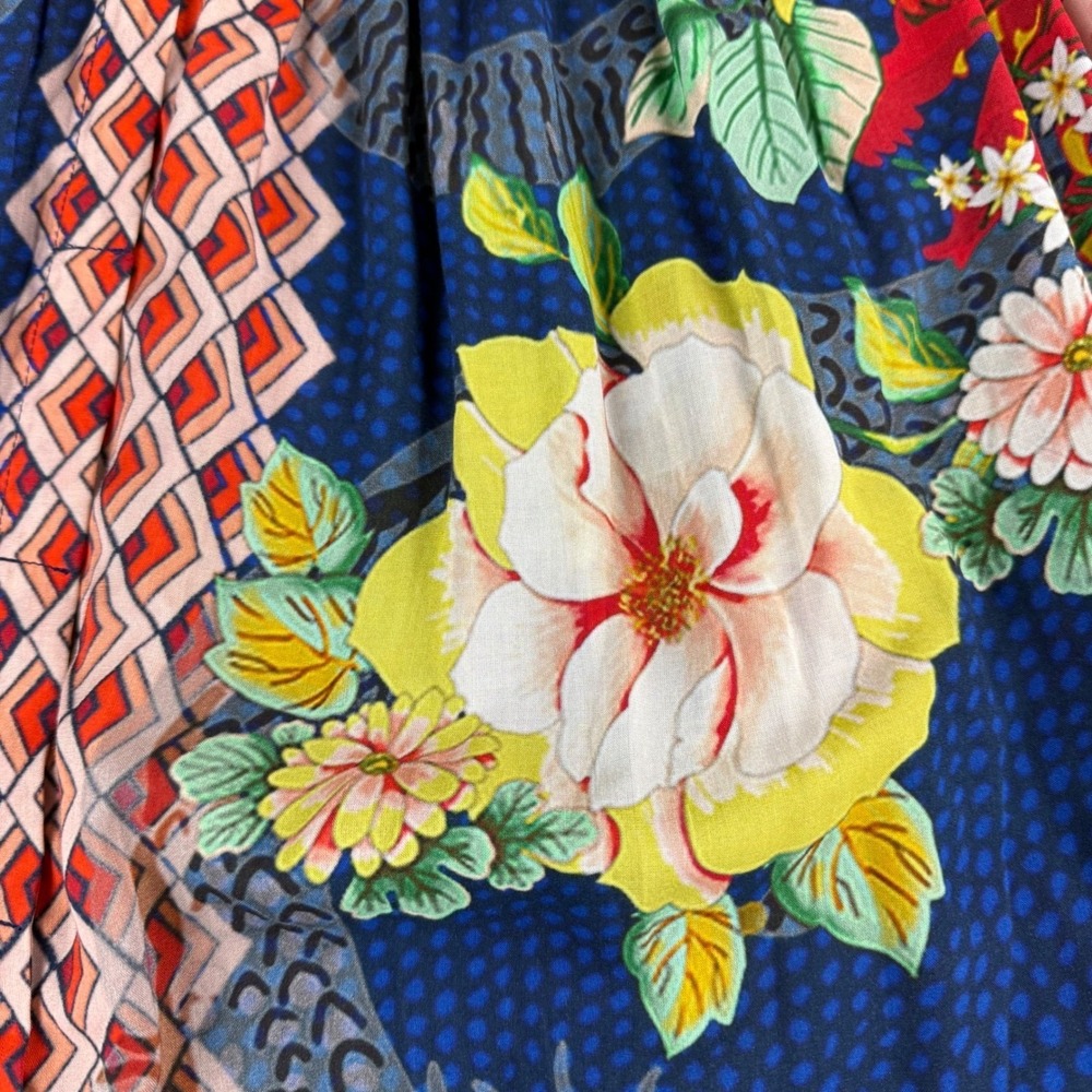 Johnny Was Jader Blouse Women S Blue Dragon Floral Silk Dolman Sleeve Boho Top - Picture 4 of 9